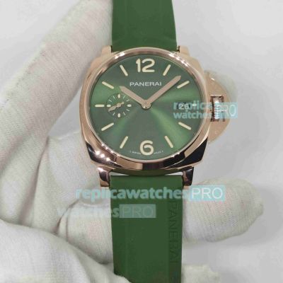AAA Replica Panerai LUMINOR DUE PAM01423 Green Dial Rose Gold Watch 